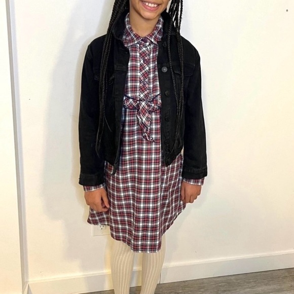 Girls Vintage Plaid Shift Dress Long Sleeves Ruffle Detail Yoke Tie Size 11/12 - Picture 5 of 12